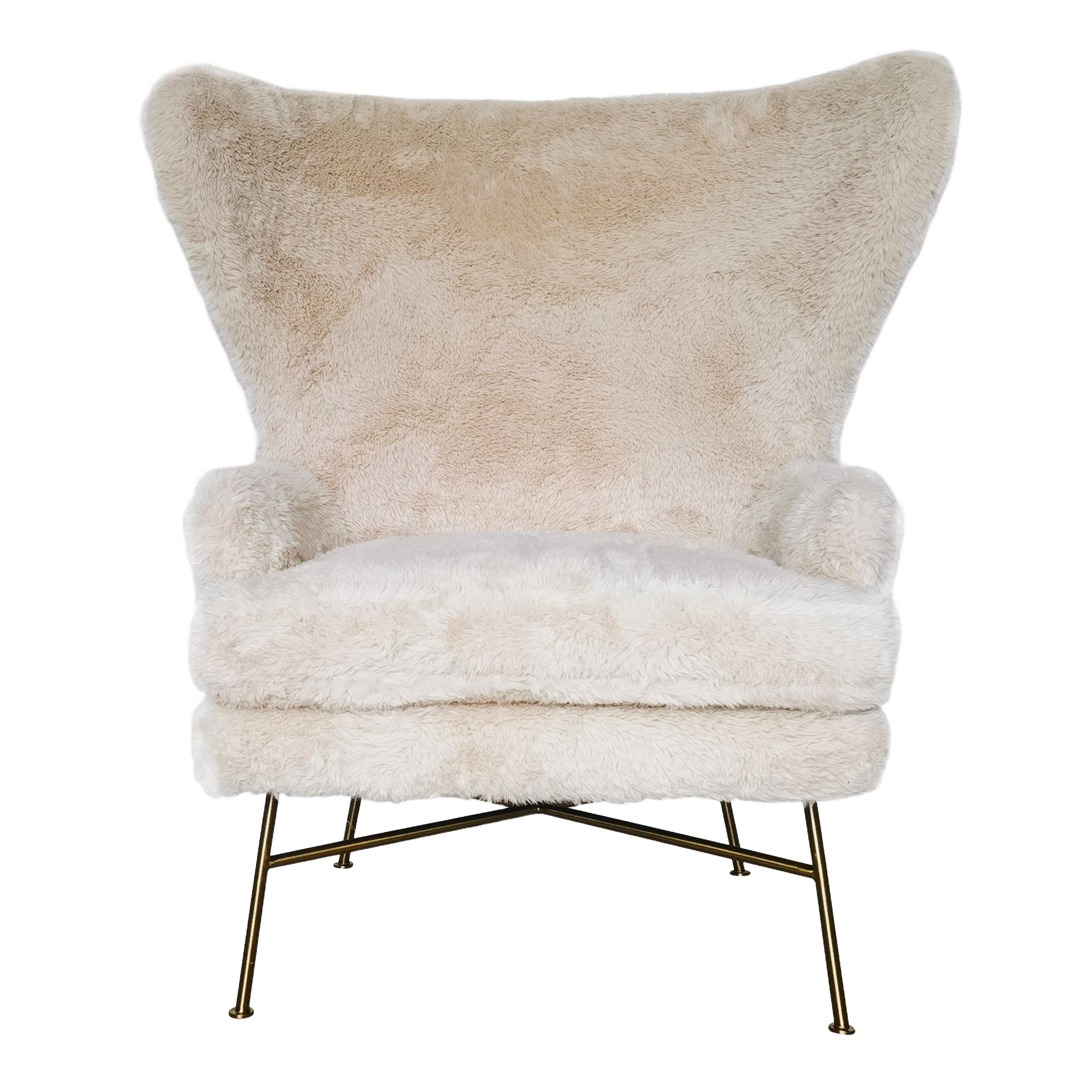 Tan SAGEBROOK HOME wing-back lounge chair with wooden legs, upholstered in soft fabric, showcasing its elegant design.