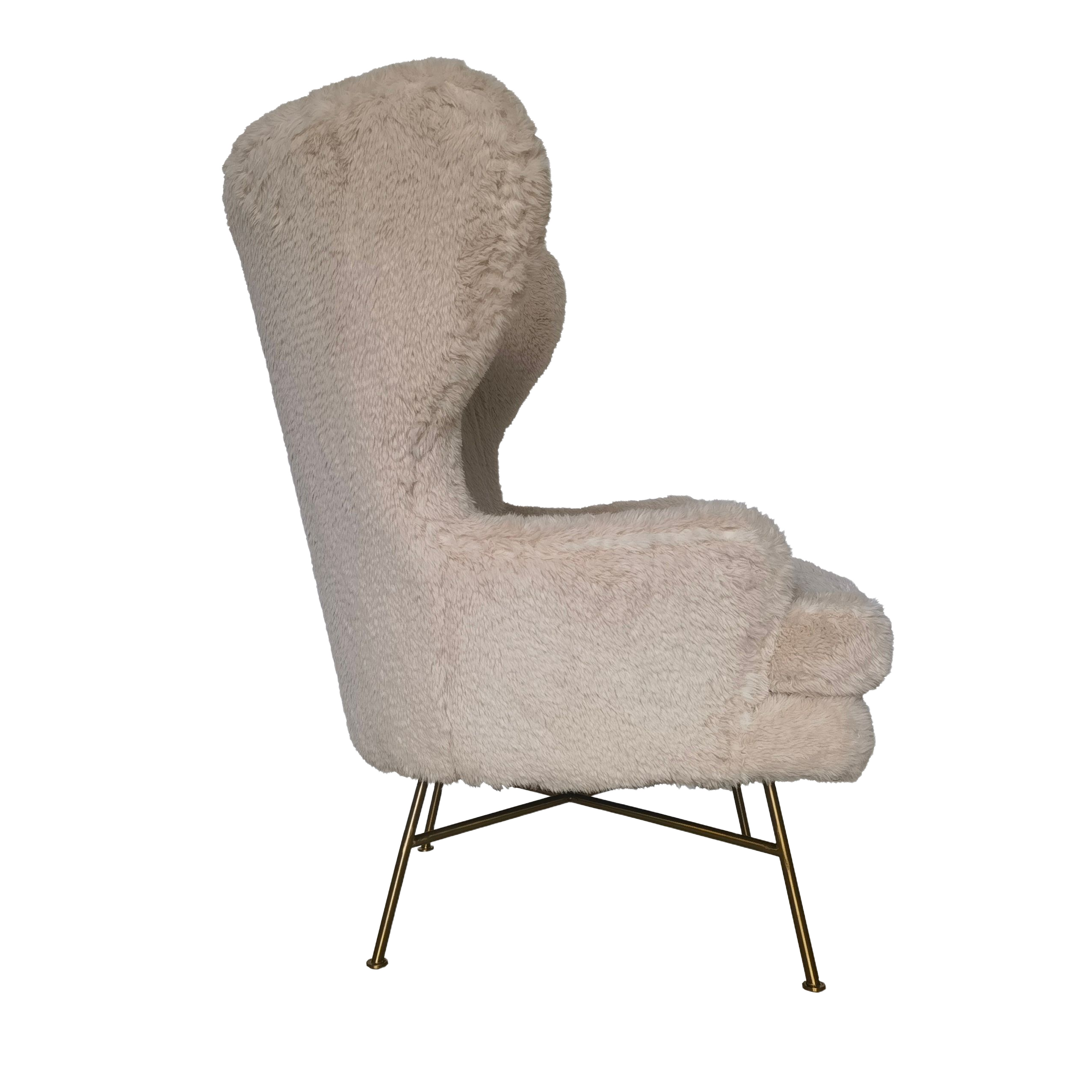 Tan SAGEBROOK HOME wing back lounge chair with high back and wooden legs, stylish and comfortable seating for living room.