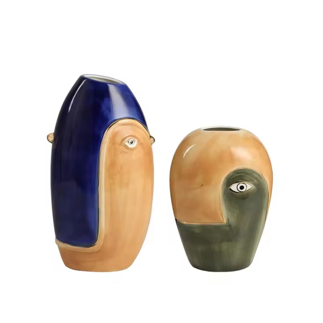 BEACON Wisdom Eye Vase A FD-D24051A, ceramic vase with eye design, decorative home accent, beige and black color scheme.
