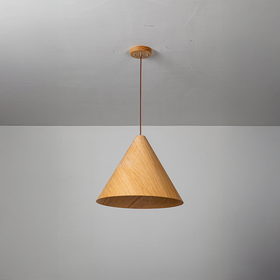 Natural wood color Wood Wave Pendant Lamp by WFLDG, featuring a sleek, wave-shaped wooden design for modern interior lighting.