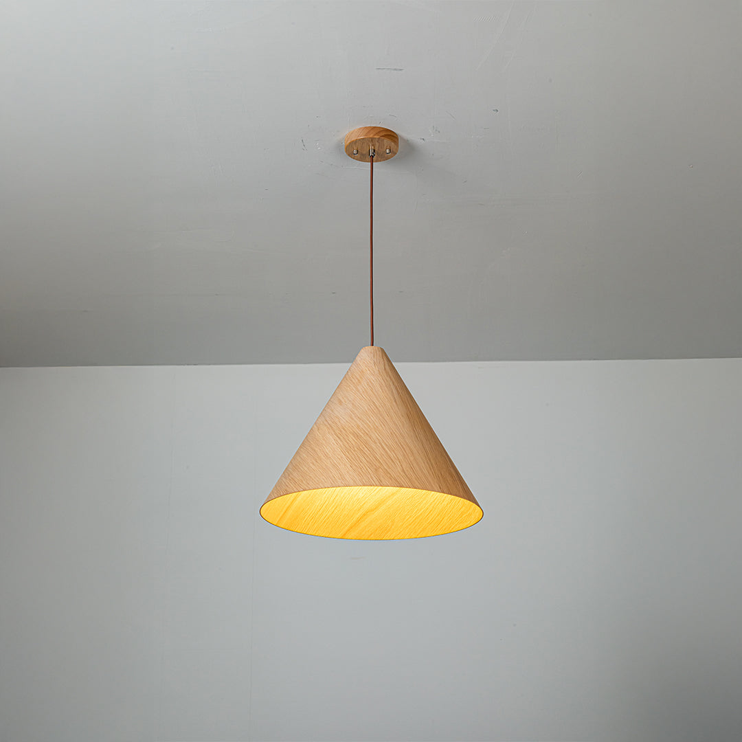 Natural wood-colored Wood Wave Pendant Lamp by WFLDG, showcasing a sleek, curved wooden design for modern interior decor.