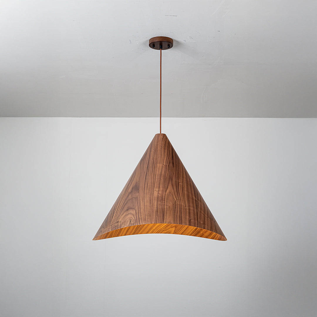 Wood Wave Pendant Lamp in walnut wood with flowing wave design, modern pendant lighting by WFLDG.