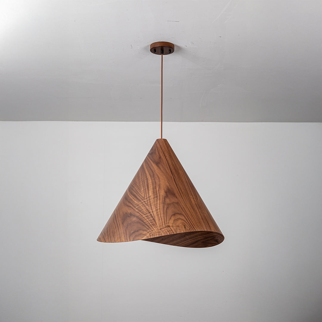 Wood Wave Pendant Lamp in walnut wood color, modern design, with flowing wave shape, from WFLDG.