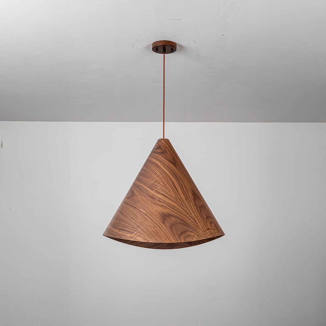 Wood Wave Pendant Lamp in walnut wood color, modern ceiling light fixture with a wave design by WFLDG.