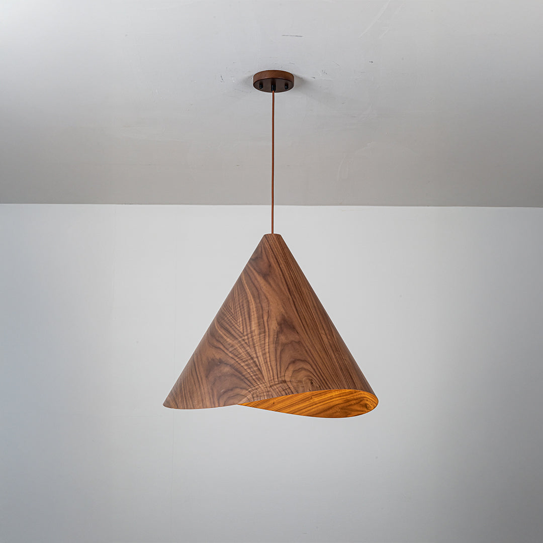 Walnut wood Wave Pendant Lamp by WFLDG, featuring a sleek, wave-shaped design ideal for modern interior lighting.