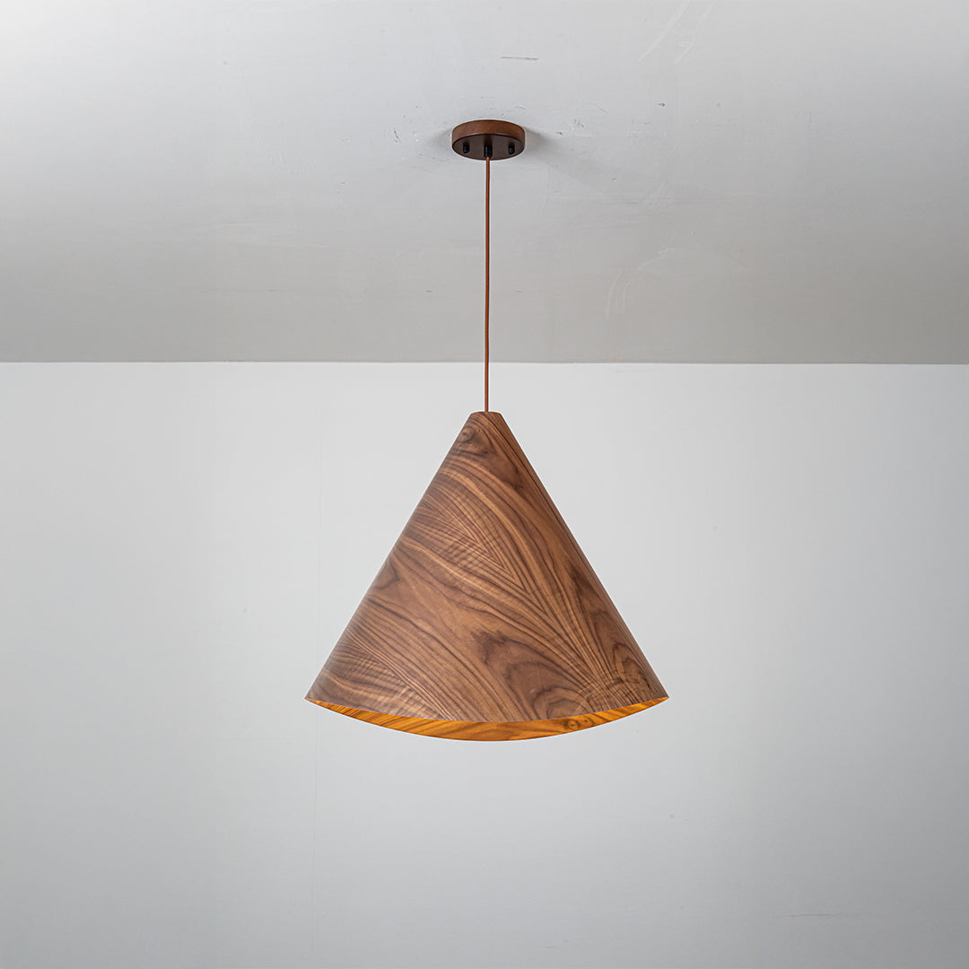 Walnut wood wave pendant lamp by WFLDG, featuring a natural wood finish and a sleek, modern design for contemporary lighting.