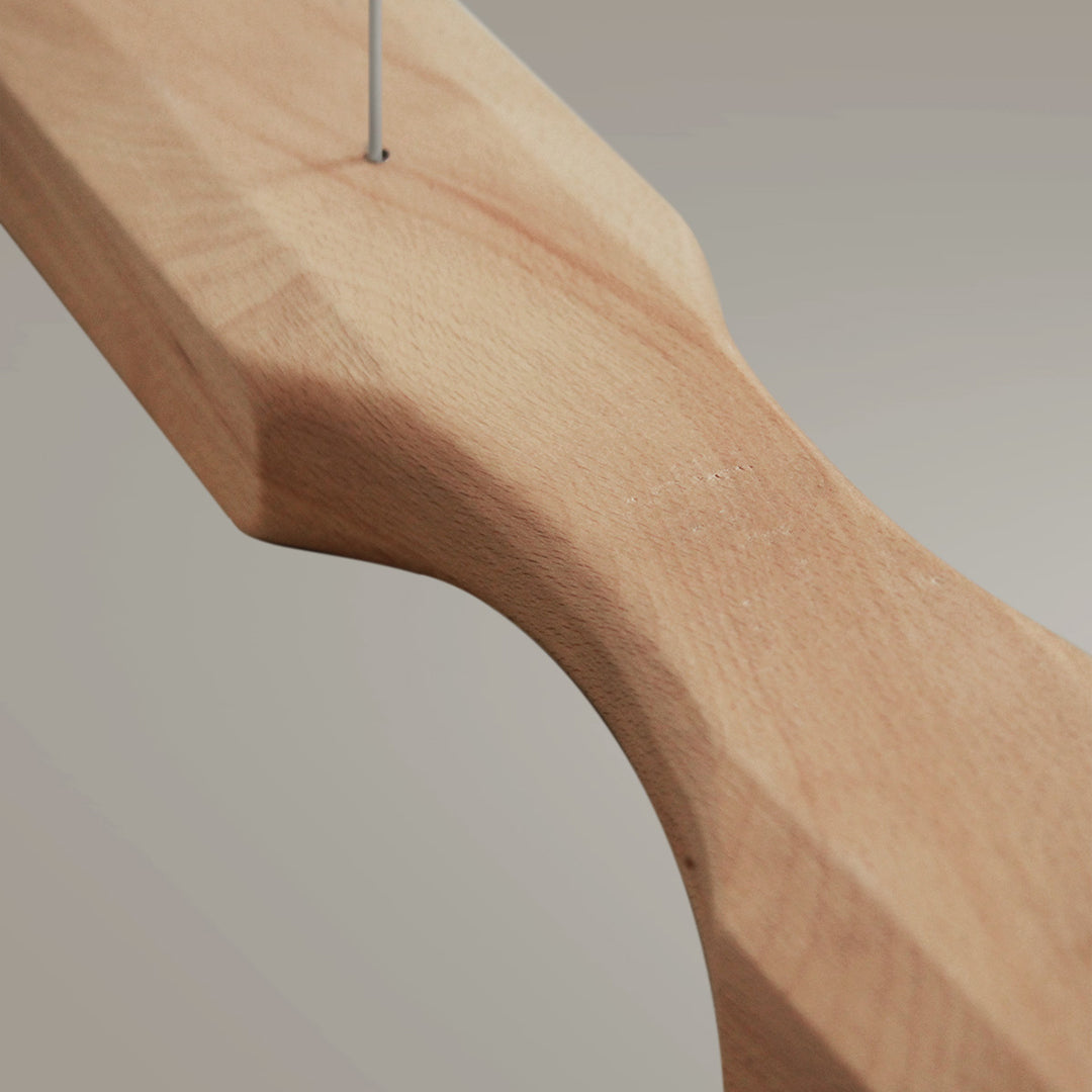 Woodland Charm LED linear pendant lamp by WFLDG, natural ash finish, modern lighting fixture for contemporary interiors.