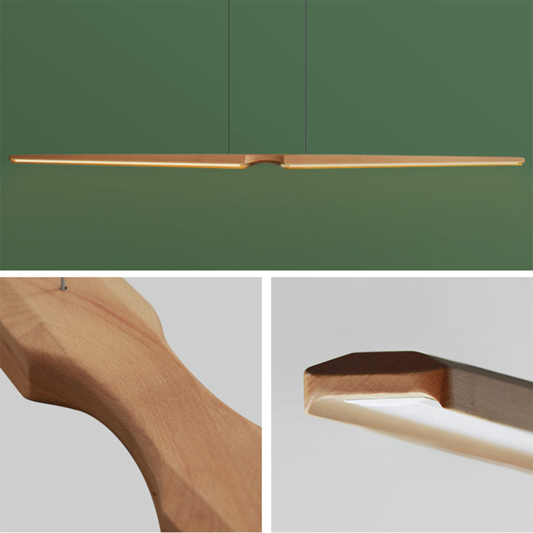 Woodland Charm LED linear pendant lamp in natural ash finish, modern pendant light for stylish interior lighting.