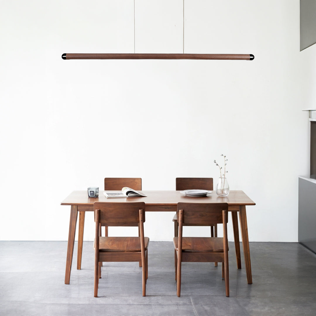 Woodland Charm LED linear pendant lamp in walnut wood finish, modern pendant light fixture for stylish lighting.