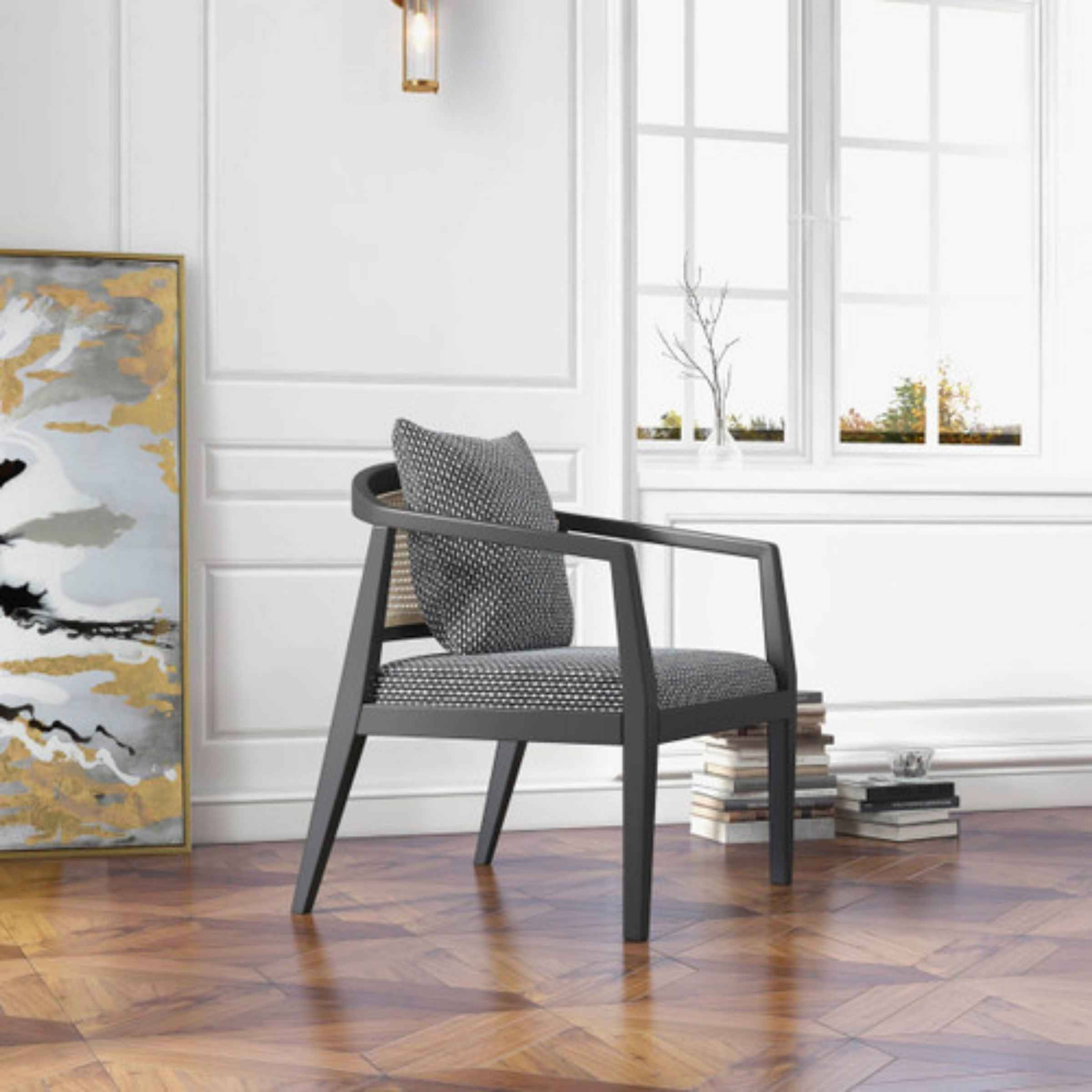 Woven Back Wooden Textured Black Accent Chair - Black 16897 -  Armchairs | كرسي خشبي منسوج من الخلف باللون الأسود - أسود - ebarza Furniture UAE | Shop Modern Furniture in Abu Dhabi & Dubai - مفروشات ايبازرا في الامارات | تسوق اثاث عصري وديكورات مميزة في دبي وابوظبي