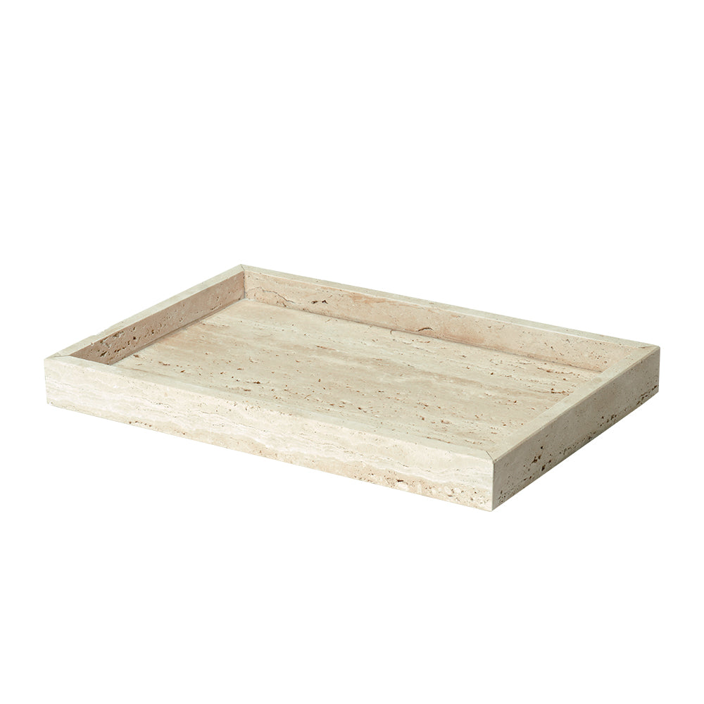 Yellow travertine large tray by Beacon, rectangular design with natural textured surface, ideal for serving or decorative display.