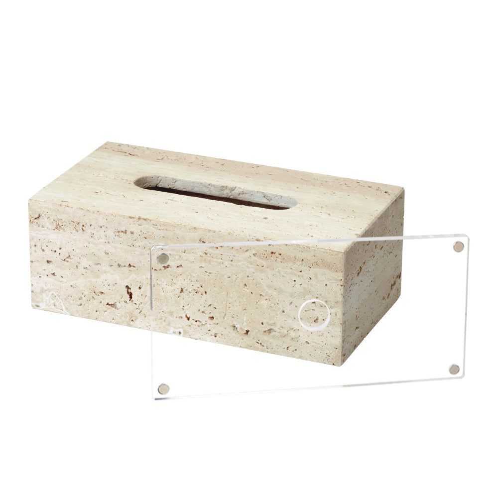 Yellow travertine rectangular tissue box by BEACON, designed for stylish tissue storage and home decor.