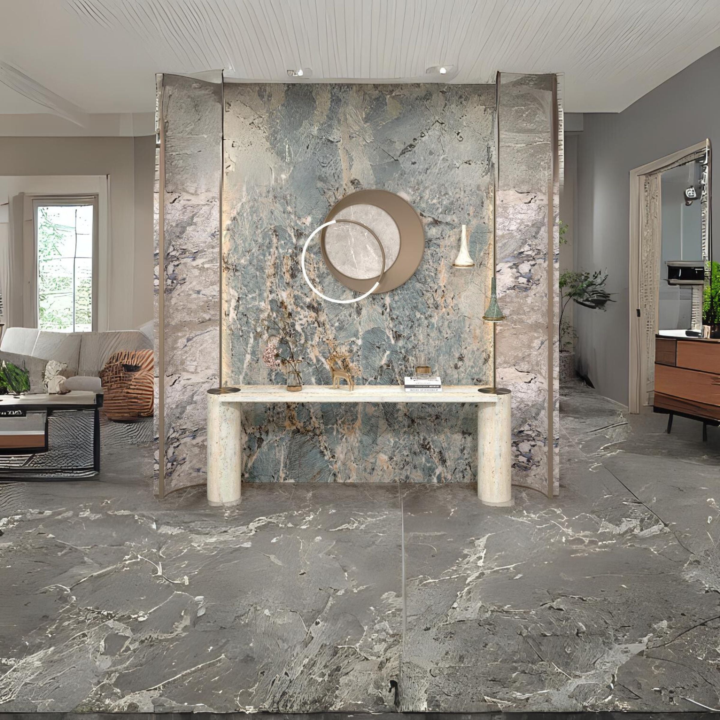 Zurich Travertine Console by A2STONE, 200cm long with sleek natural stone finish, ideal for modern entryways or living rooms.