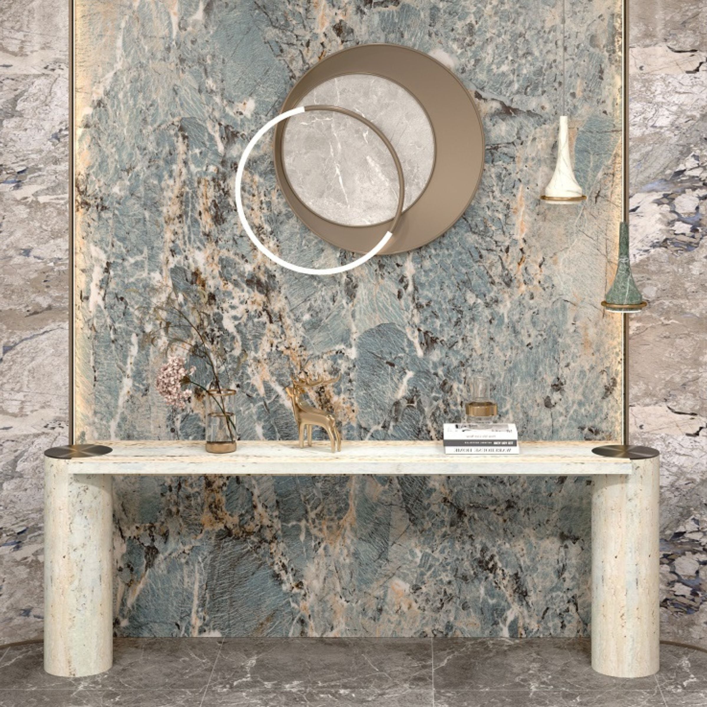 AS IS- Zurich Travertine Console 200cm - DZ463DTS / 463DTS -  DISPLAY ITEM - ebarza Furniture UAE | Shop Modern Furniture in Abu Dhabi & Dubai - مفروشات ايبازرا في الامارات | تسوق اثاث عصري وديكورات مميزة في دبي وابوظبي