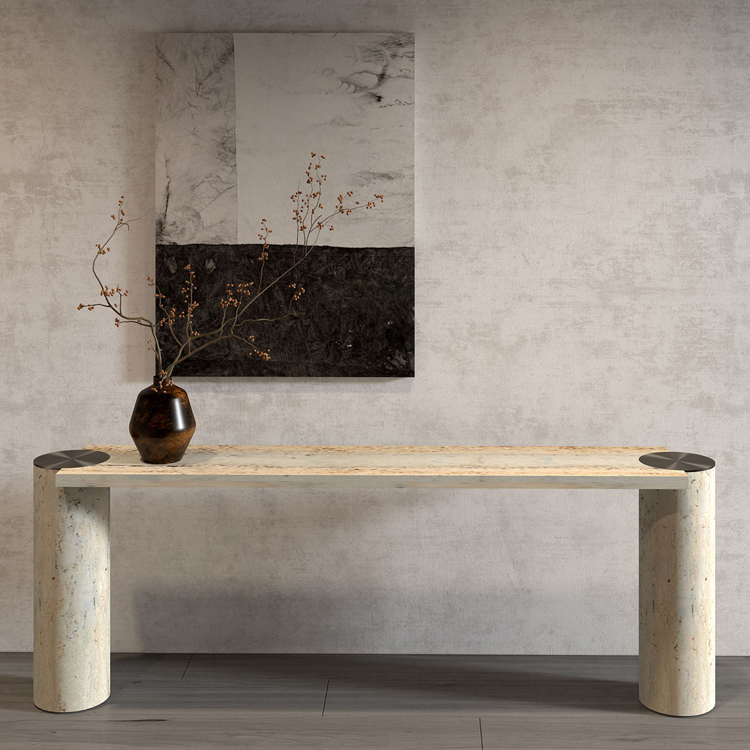Zurich Travertine Console by A2STONE, 200cm length, modern design with natural travertine surface and sleek console style.