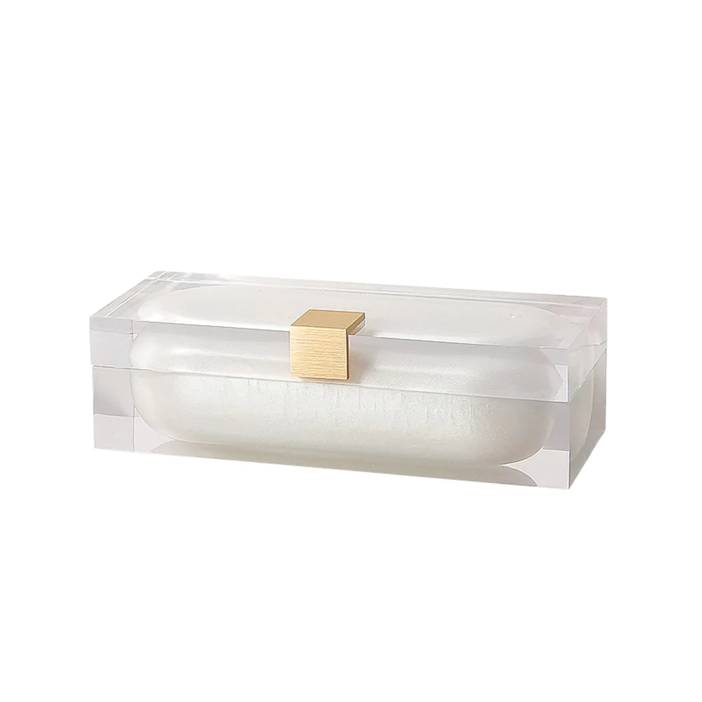 Pearl White Resin Box With Metal Detail Fc-Sz2198A -  Home Decor Figurines | صندوق من الراتينج الأبيض مع تفاصيل معدنية - ebarza Furniture UAE | Shop Modern Furniture in Abu Dhabi & Dubai - مفروشات ايبازرا في الامارات | تسوق اثاث عصري وديكورات مميزة في دبي وابوظبي