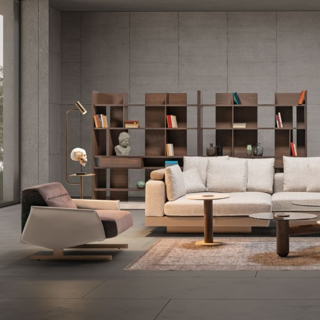HOMAGE KOLTUK Edessa armchair with plush fabric upholstery and modern design, shown in a neutral color.