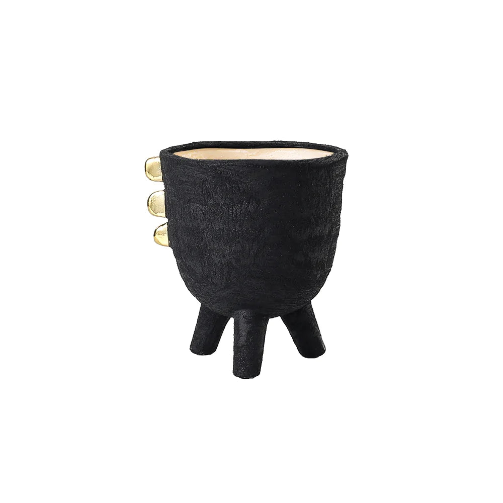 Black Ceramic Vase With Legs And Gold Detail - Medium Fd-D22079C -  Vases - ebarza Furniture UAE | Shop Modern Furniture in Abu Dhabi & Dubai - مفروشات ايبازرا في الامارات | تسوق اثاث عصري وديكورات مميزة في دبي وابوظبي