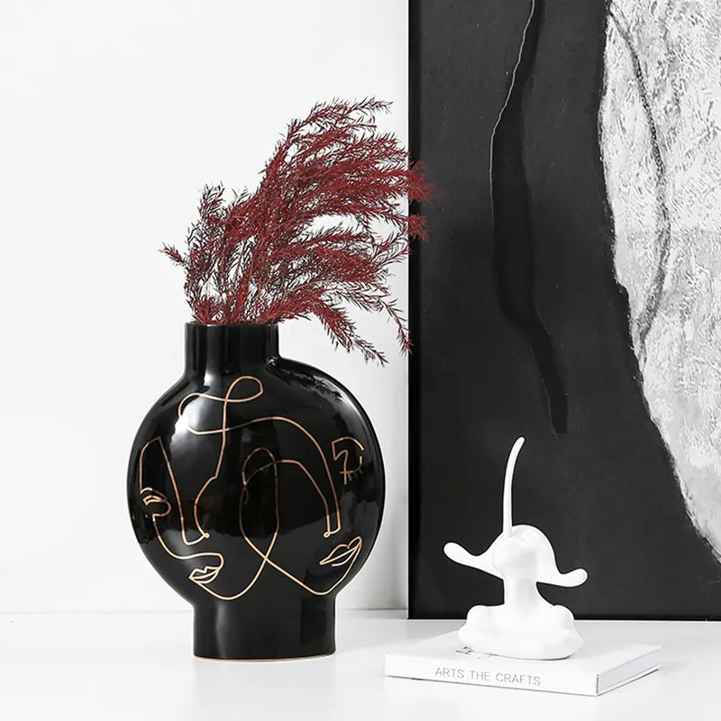 Black Hand Painted Vase-B Fa-D21103B -  Vases - ebarza Furniture UAE | Shop Modern Furniture in Abu Dhabi & Dubai - مفروشات ايبازرا في الامارات | تسوق اثاث عصري وديكورات مميزة في دبي وابوظبي