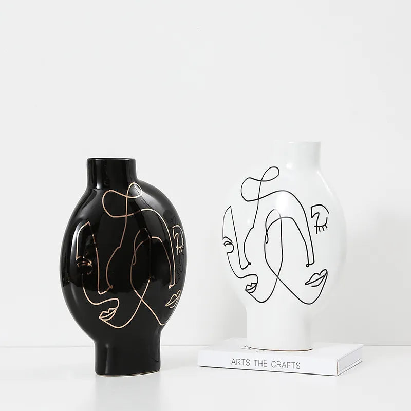 Black Hand Painted Vase-B Fa-D21103B -  Vases - ebarza Furniture UAE | Shop Modern Furniture in Abu Dhabi & Dubai - مفروشات ايبازرا في الامارات | تسوق اثاث عصري وديكورات مميزة في دبي وابوظبي