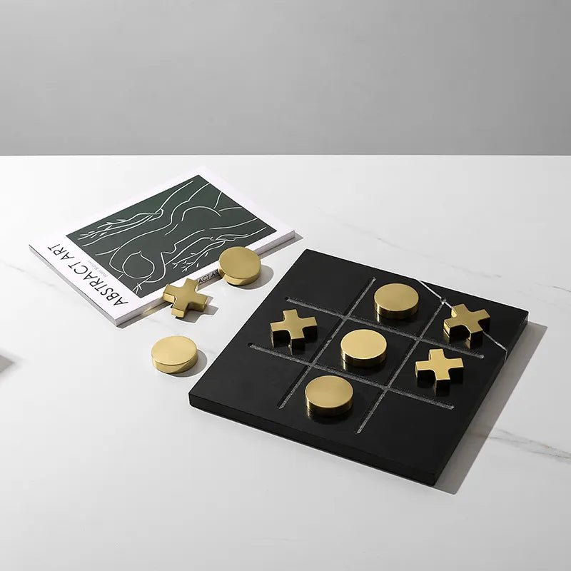 Black Marble Board Game With Gold Stainless Steel Pieces Fc-W2108A -  Home Decor Figurines - ebarza Furniture UAE | Shop Modern Furniture in Abu Dhabi & Dubai - مفروشات ايبازرا في الامارات | تسوق اثاث عصري وديكورات مميزة في دبي وابوظبي