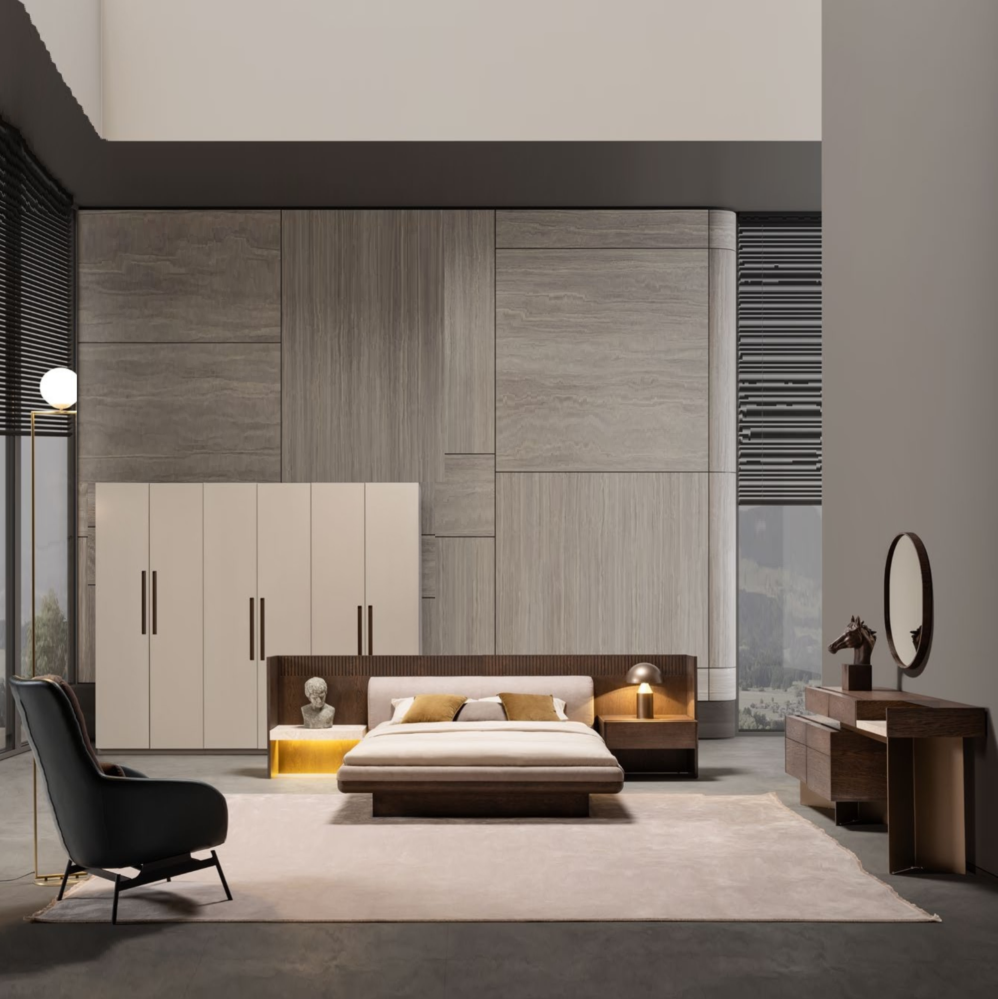 Display of Edessa bedstead with two Edsa nightstands by Homage Koltuk, showcasing the modern bedroom furniture set.