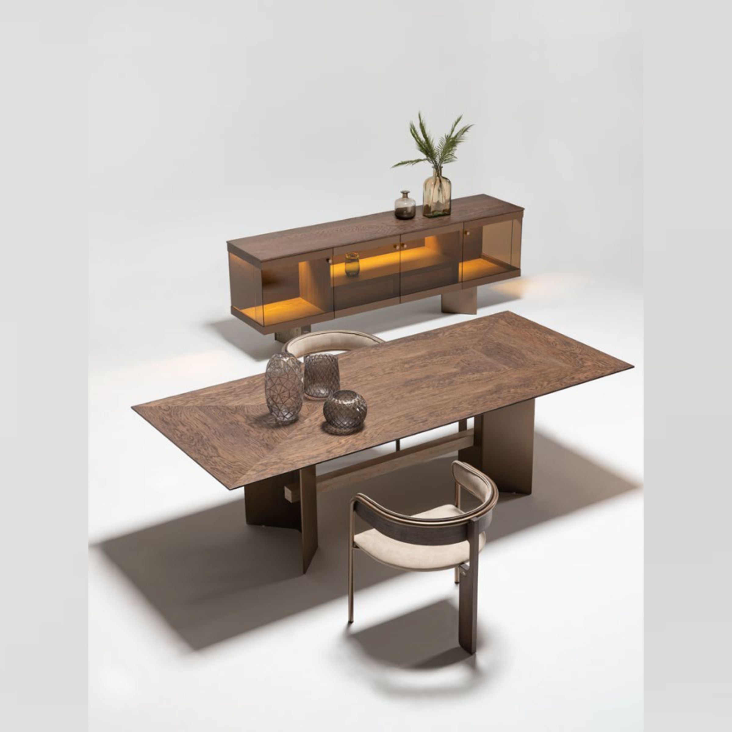 Display item showing the Edessa sideboard with glass Edsa console by HOMAGE KOLTUK, featuring sleek modern design and glass accents.