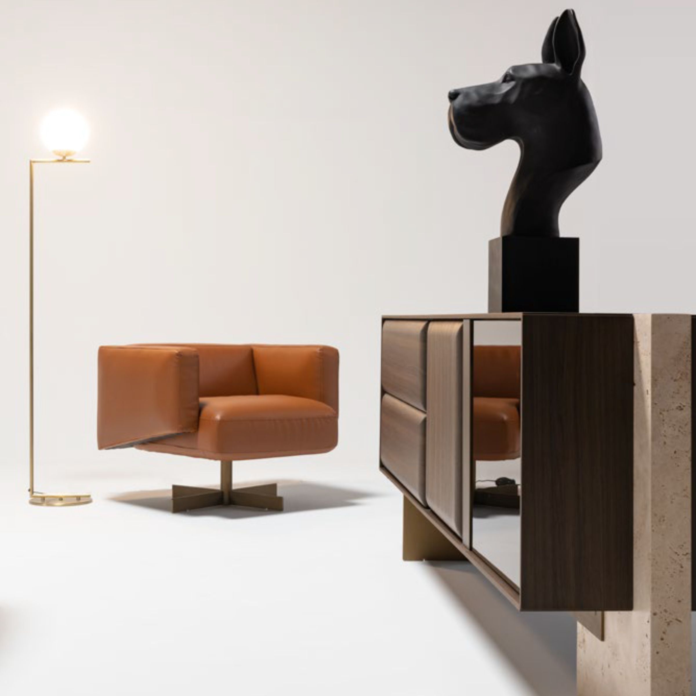 HOMAGE KOLTUK Era sideboard with marble console, modern wooden design with sleek surface and storage compartments.