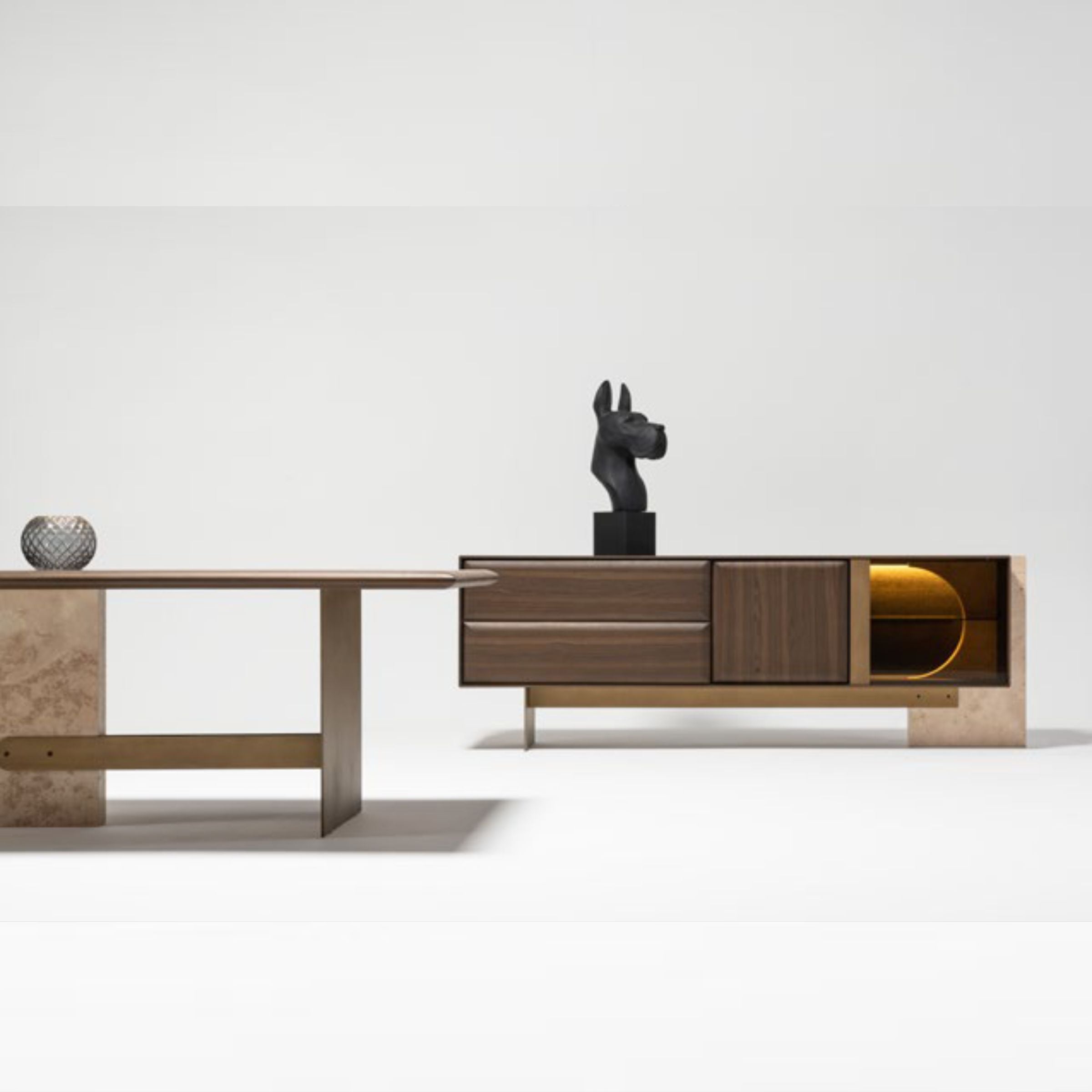 Modern Era sideboard by HOMAGE KOLTUK with marble top, featuring sleek storage and contemporary design.