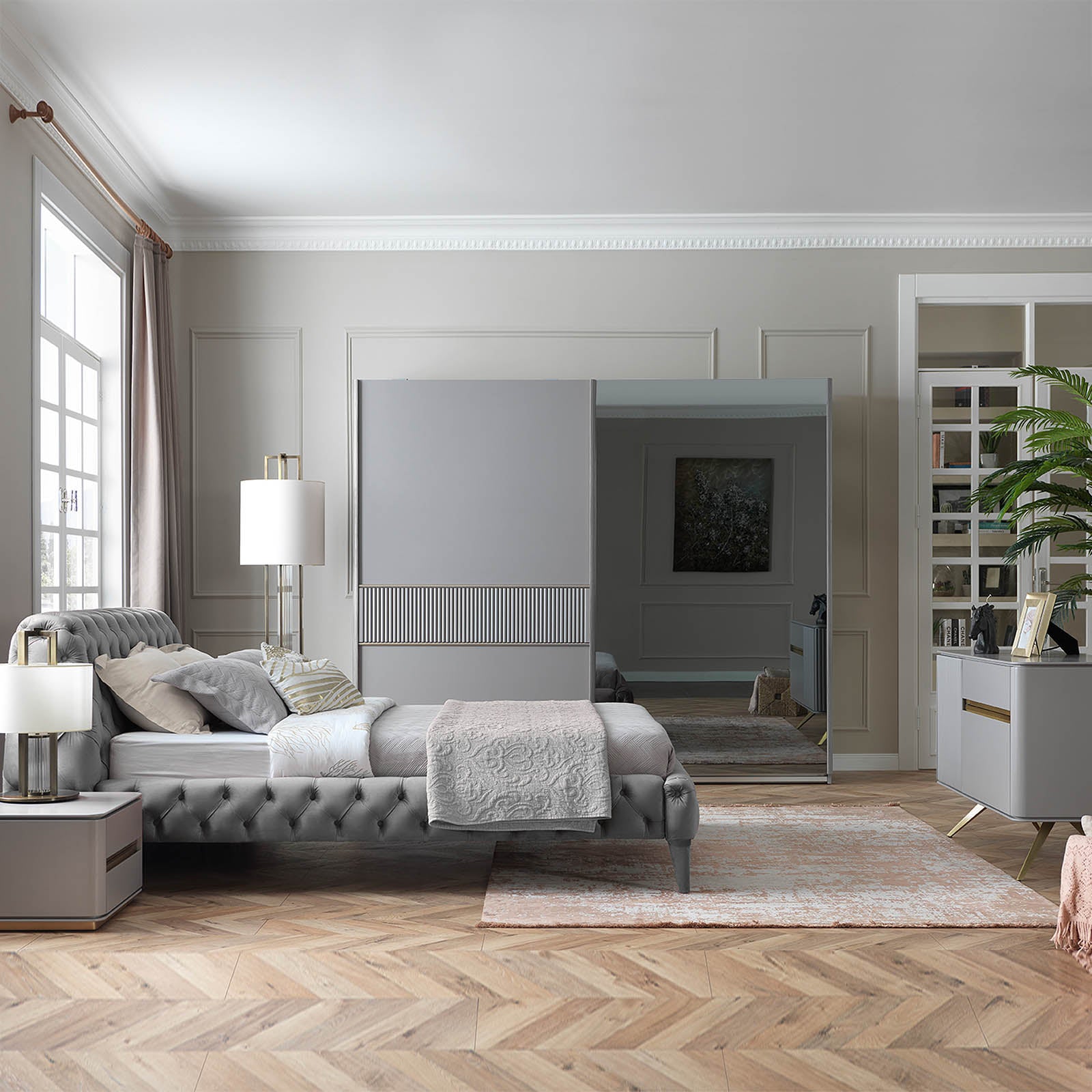 YOL LIVING Malena King Bedstead with sleek wooden frame and modern design, shown in a well-lit bedroom setting.