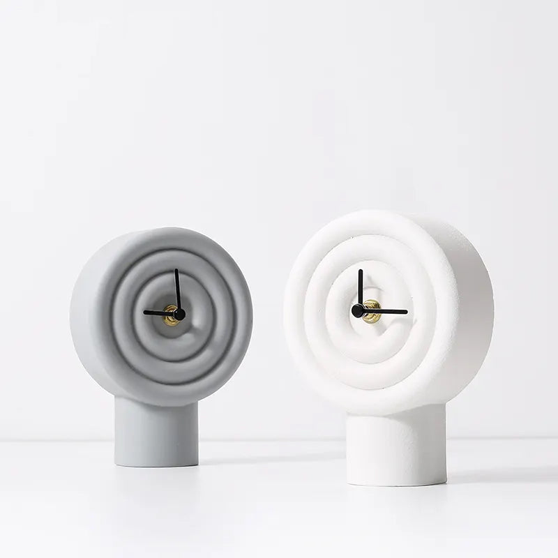 Grey resin table clock from BEACON, model FC-SZ2177C, featuring a modern design and clear time display.
