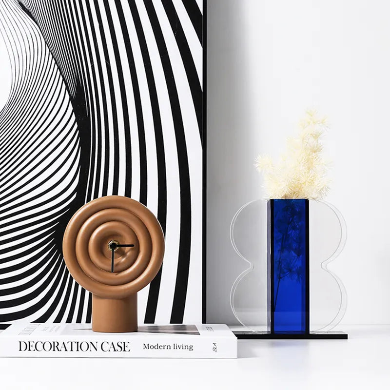 Grey resin table clock by BEACON, model FC-SZ2177C, featuring a sleek modern design and easy-to-read clock face.