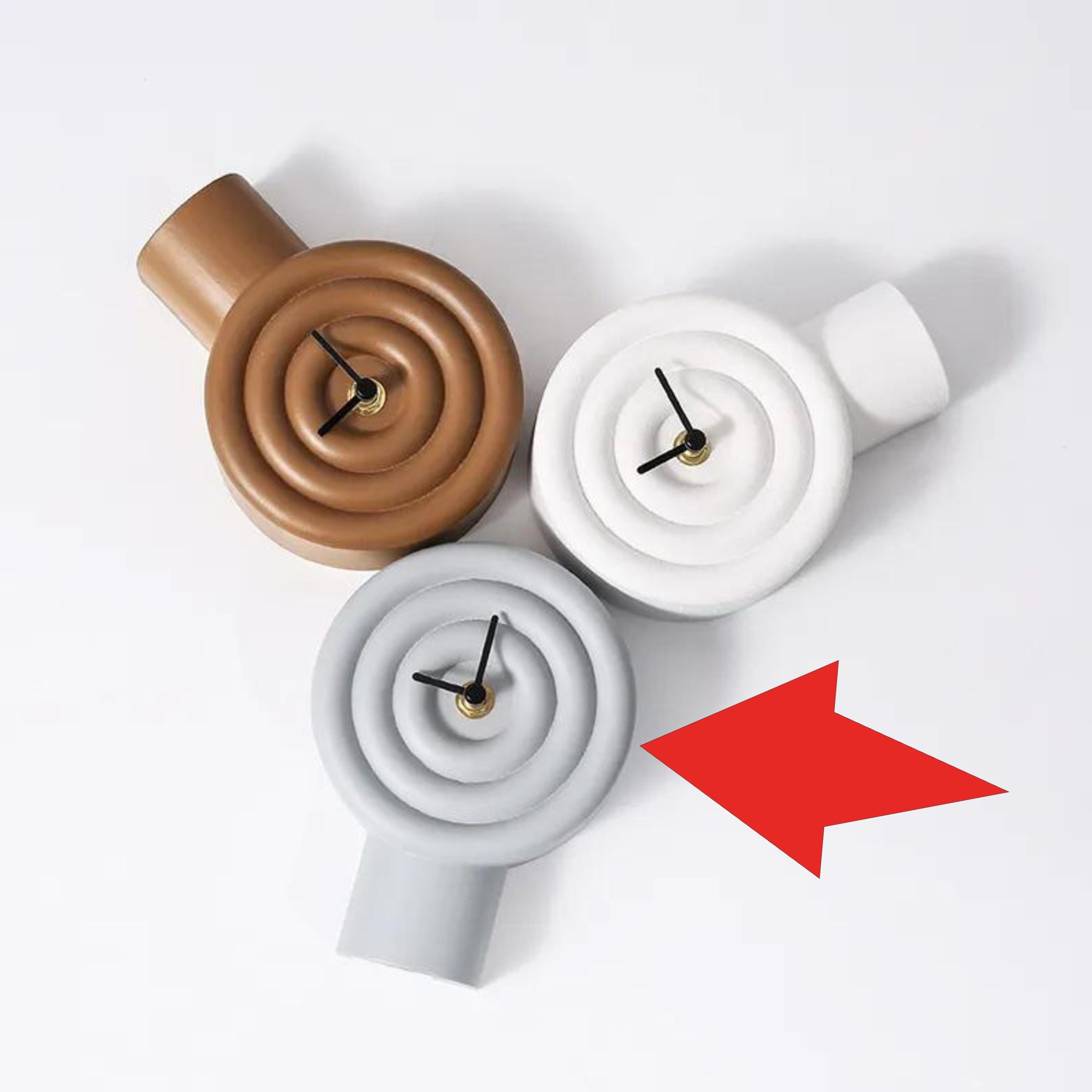Grey resin table clock with modern design, BEACON FC-SZ2177C clock for stylish home or office decor.