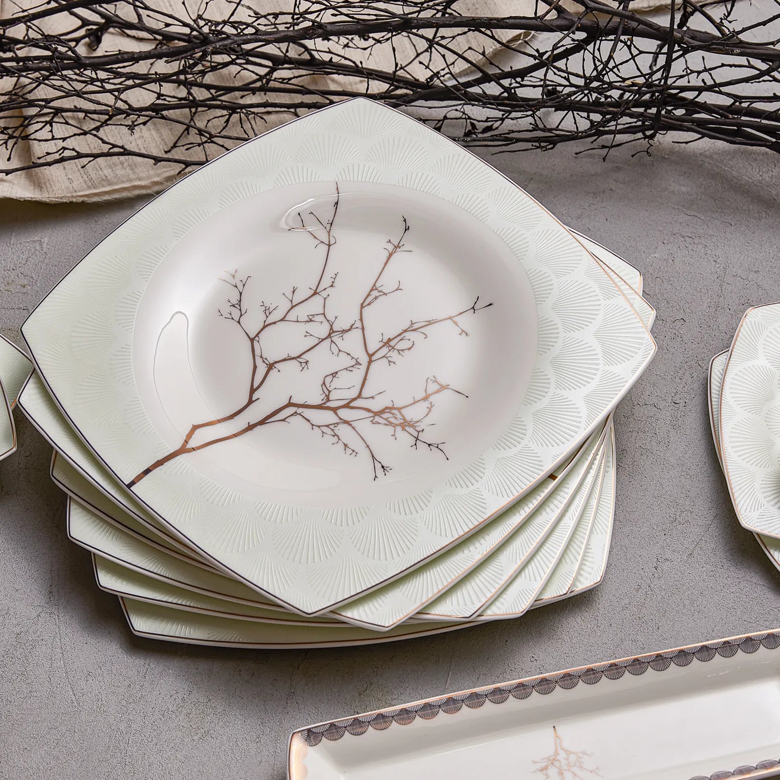 Karaca Fine Pearl Banyan 26 Pieces 6 Person Breakfast Set Square 153.03.08.0647 -  Dinnerware Sets - ebarza Furniture UAE | Shop Modern Furniture in Abu Dhabi & Dubai - مفروشات ايبازرا في الامارات | تسوق اثاث عصري وديكورات مميزة في دبي وابوظبي