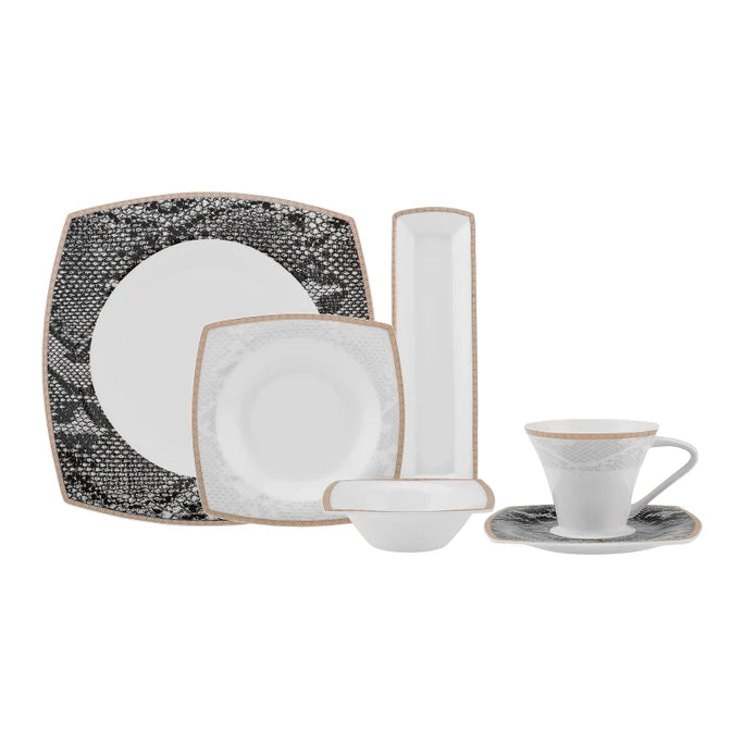 Karaca Fine Pearl Şahmeran 26 Pieces Square Breakfast Set For 6 Persons 153.03.08.2624 -  Dinnerware Sets - ebarza Furniture UAE | Shop Modern Furniture in Abu Dhabi & Dubai - مفروشات ايبازرا في الامارات | تسوق اثاث عصري وديكورات مميزة في دبي وابوظبي