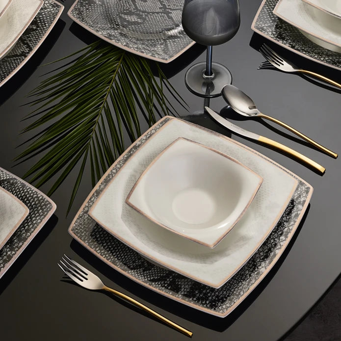 Karaca Fine Pearl Şahmeran 26 Pieces Square Breakfast Set For 6 Persons 153.03.08.2624 -  Dinnerware Sets - ebarza Furniture UAE | Shop Modern Furniture in Abu Dhabi & Dubai - مفروشات ايبازرا في الامارات | تسوق اثاث عصري وديكورات مميزة في دبي وابوظبي