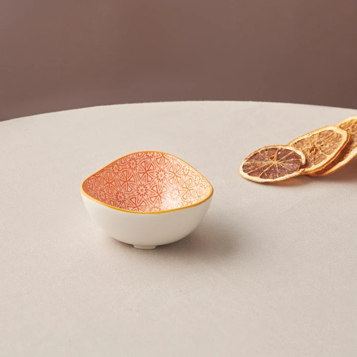 Karaca Floral Orange Triangle Snack Bowl 10 cm 153.03.08.2989 -  Bowls - ebarza Furniture UAE | Shop Modern Furniture in Abu Dhabi & Dubai - مفروشات ايبازرا في الامارات | تسوق اثاث عصري وديكورات مميزة في دبي وابوظبي