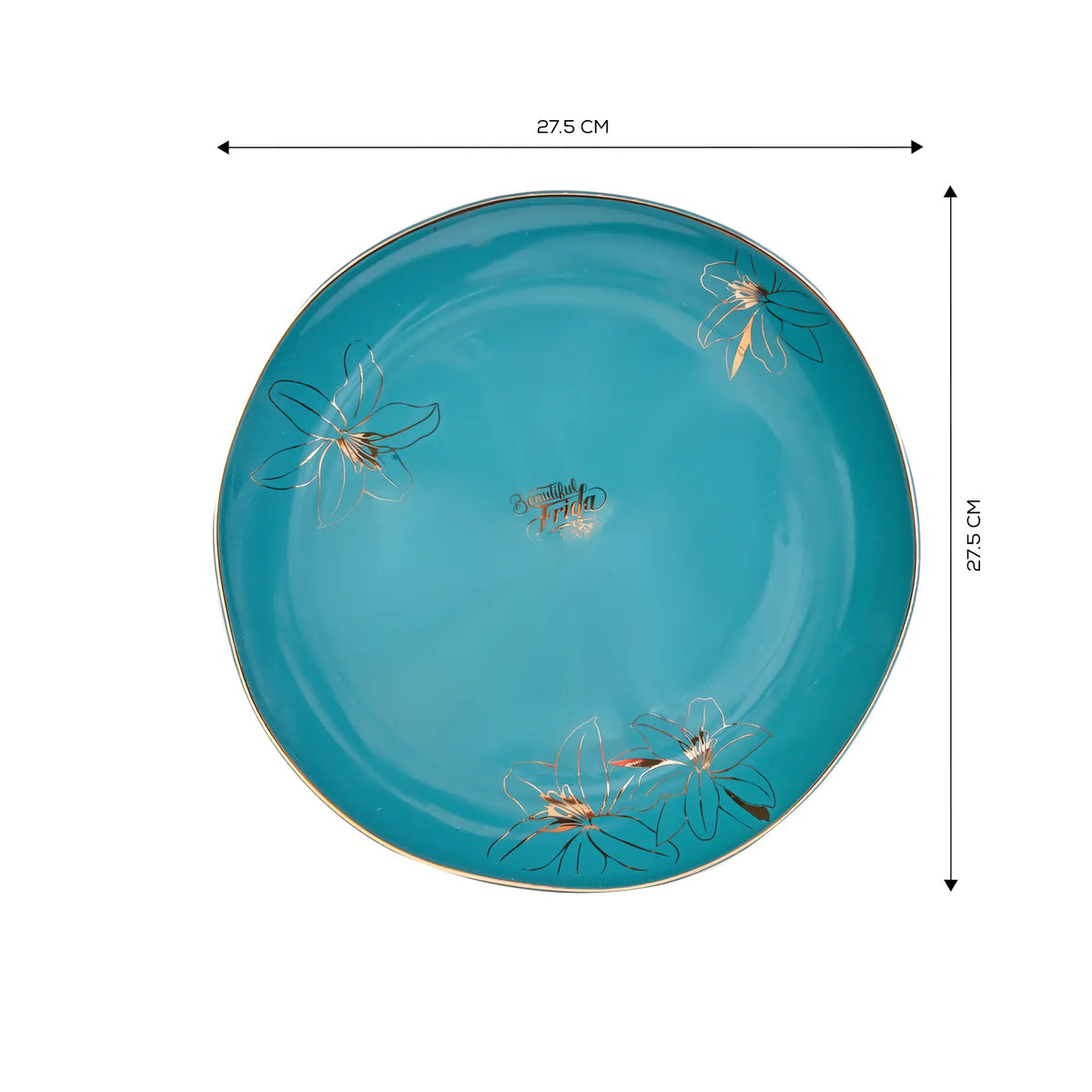 Karaca Frida Kahlo green ceramic serving plate featuring colorful floral design, ideal for serving and display.