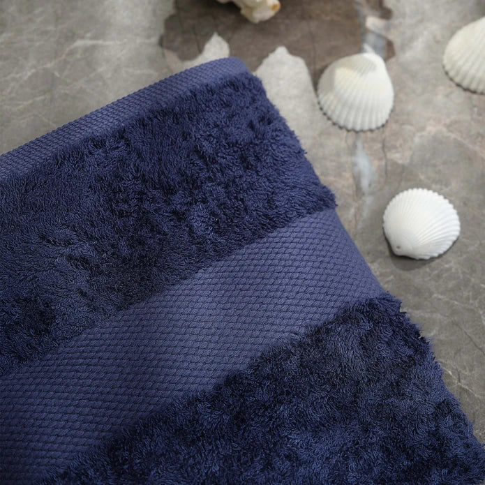 Karaca Home Cleto Off White - Set Of 4 Towels With Indigo Bamboo Cotton Embroidery 200.20.01.0398 -  Towels - ebarza Furniture UAE | Shop Modern Furniture in Abu Dhabi & Dubai - مفروشات ايبازرا في الامارات | تسوق اثاث عصري وديكورات مميزة في دبي وابوظبي