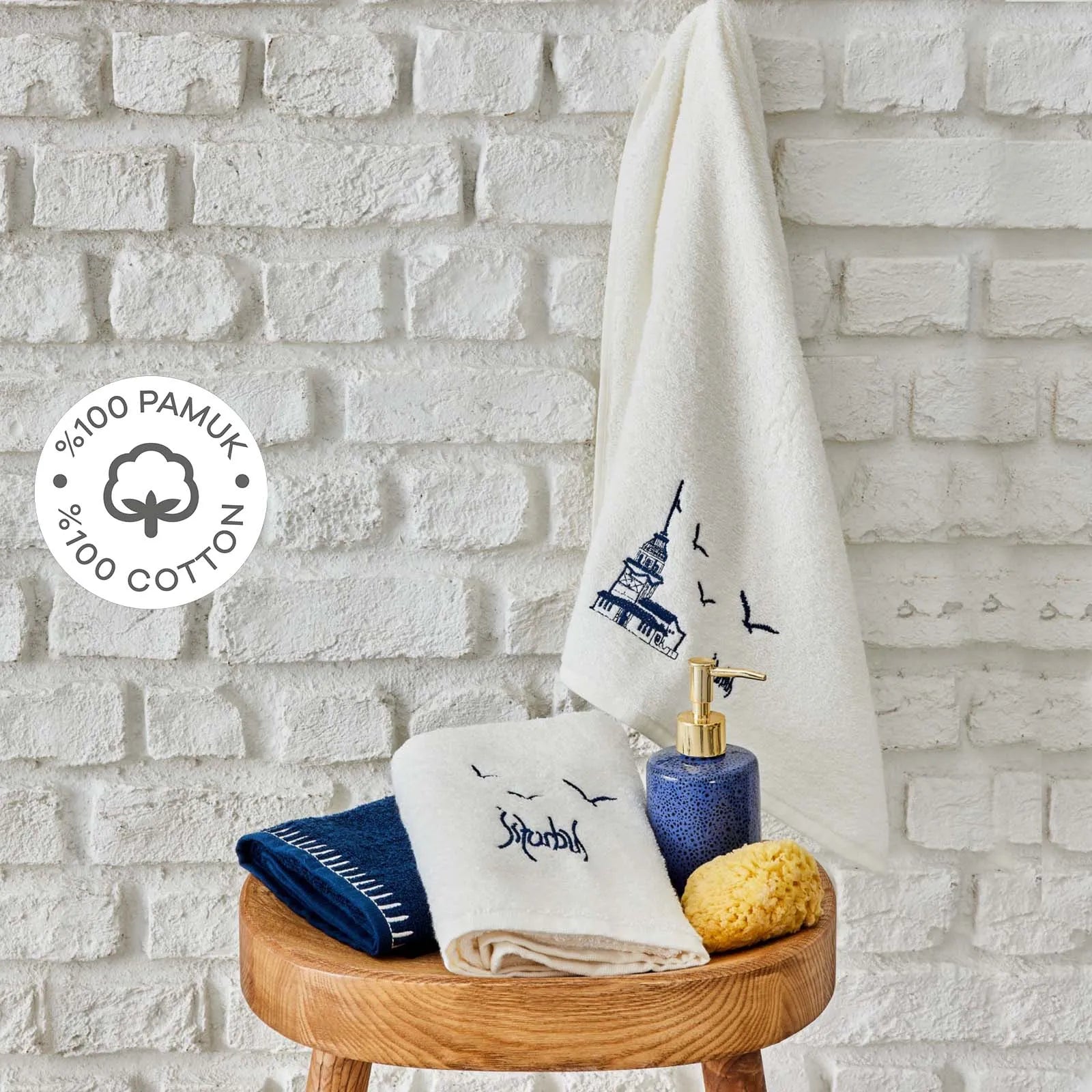 Karaca Home İstanbul Indigo 100% Cotton Embroidered 3-Piece Towel Set 200.19.01.0540 -  Towels - ebarza Furniture UAE | Shop Modern Furniture in Abu Dhabi & Dubai - مفروشات ايبازرا في الامارات | تسوق اثاث عصري وديكورات مميزة في دبي وابوظبي