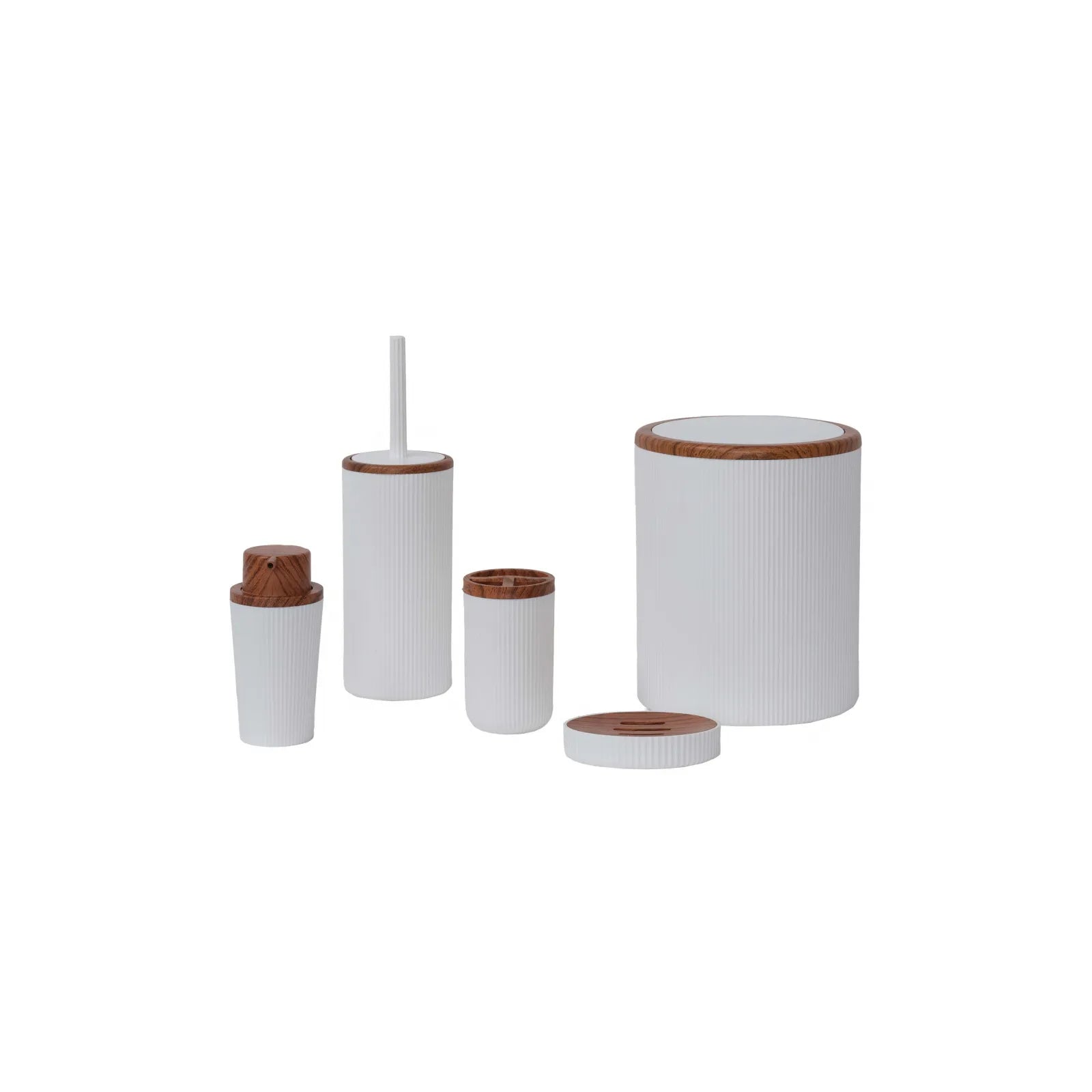 Karaca Home Marcello Wooden Look Detailed 5 Piece Bathroom Accessory Set 300.22.02.0829 -  Bathroom Accessories - ebarza Furniture UAE | Shop Modern Furniture in Abu Dhabi & Dubai - مفروشات ايبازرا في الامارات | تسوق اثاث عصري وديكورات مميزة في دبي وابوظبي