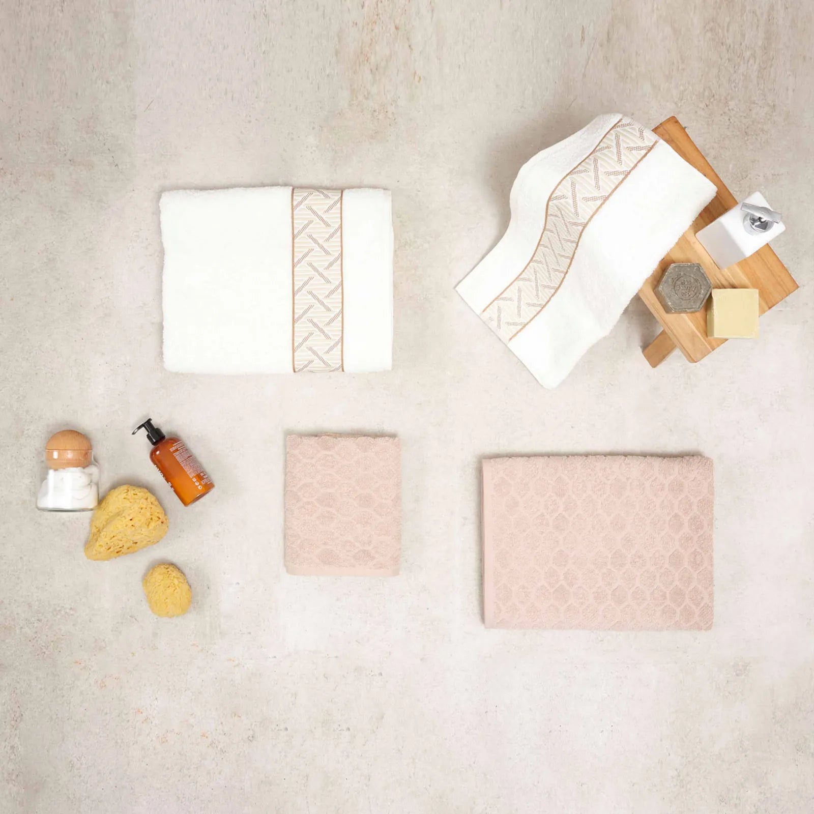 Karaca Home Mencia Offwhite-Beige 100% Cotton Bath Set 200.20.01.0715 -  Towels - ebarza Furniture UAE | Shop Modern Furniture in Abu Dhabi & Dubai - مفروشات ايبازرا في الامارات | تسوق اثاث عصري وديكورات مميزة في دبي وابوظبي