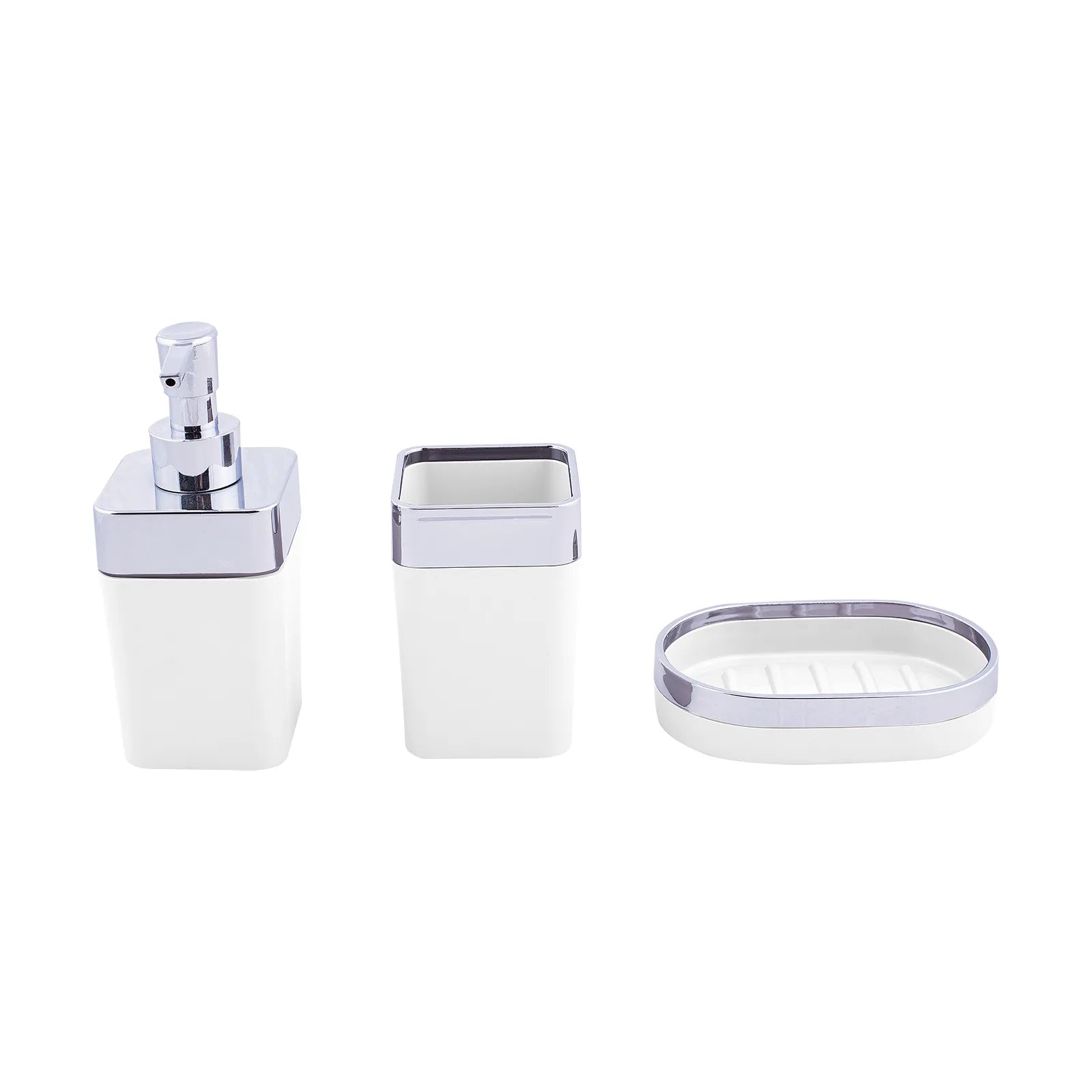 Karaca Home White/Silver 5 Piece Square Bathroom Set 300.21.02.0025 -  Bathroom Accessories - ebarza Furniture UAE | Shop Modern Furniture in Abu Dhabi & Dubai - مفروشات ايبازرا في الامارات | تسوق اثاث عصري وديكورات مميزة في دبي وابوظبي