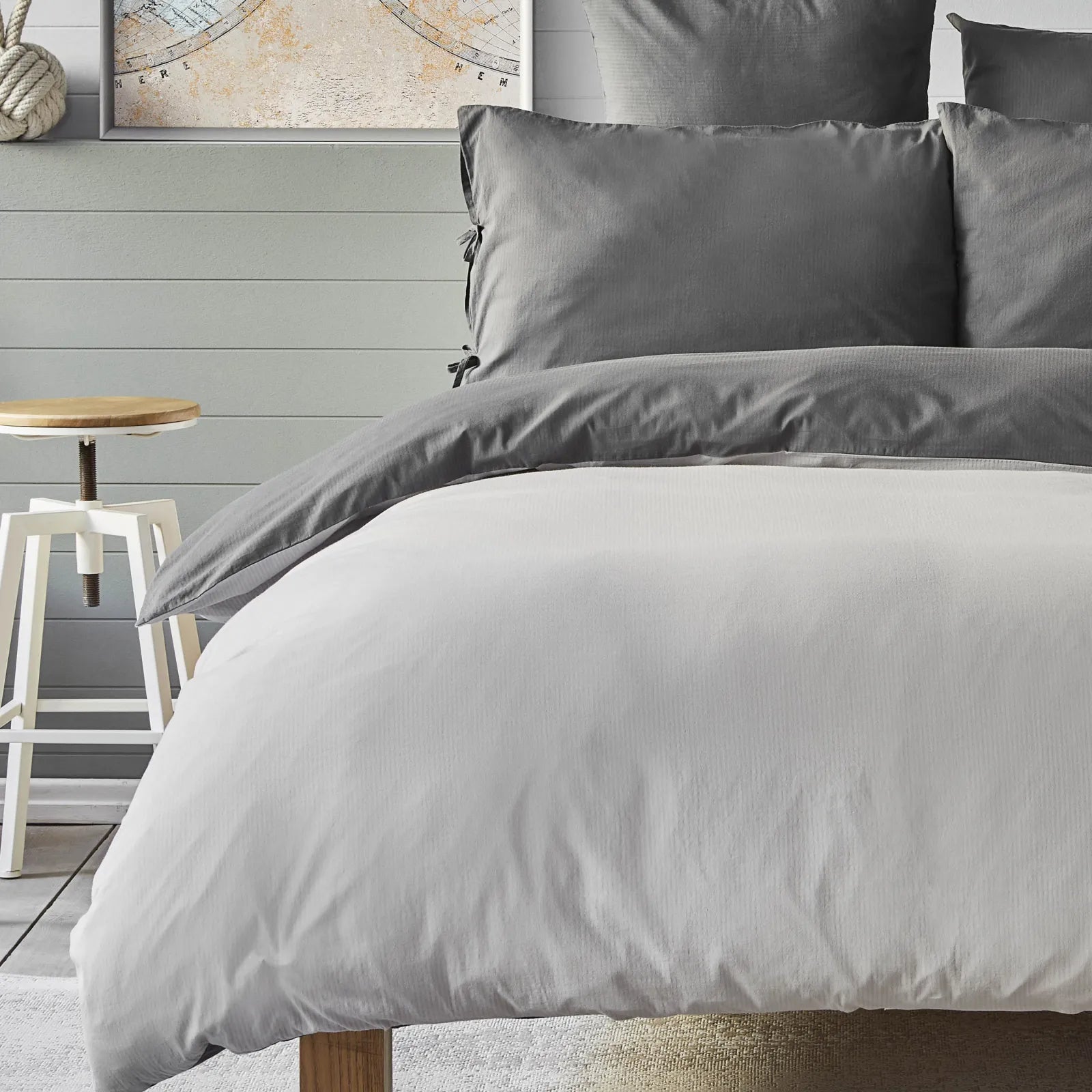 Karaca Nautica Home Bow Anthracite Gray Double Sided Single Duvet Cover Set 180.01.01.0412 -  Bedding - ebarza Furniture UAE | Shop Modern Furniture in Abu Dhabi & Dubai - مفروشات ايبازرا في الامارات | تسوق اثاث عصري وديكورات مميزة في دبي وابوظبي