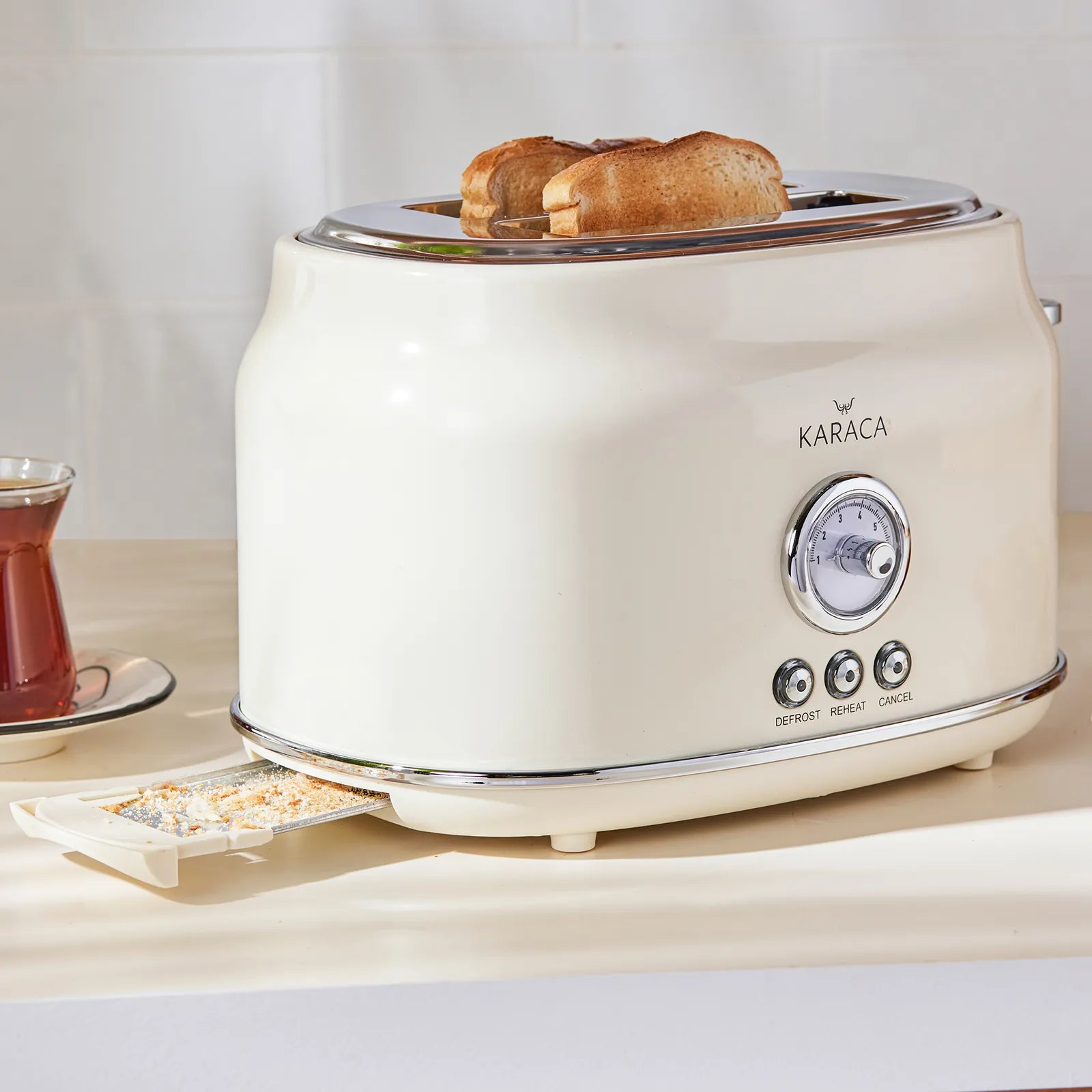 Karaca Retro Toaster Cream 153.03.06.5141 -  Kitchen Appliances - ebarza Furniture UAE | Shop Modern Furniture in Abu Dhabi & Dubai - مفروشات ايبازرا في الامارات | تسوق اثاث عصري وديكورات مميزة في دبي وابوظبي