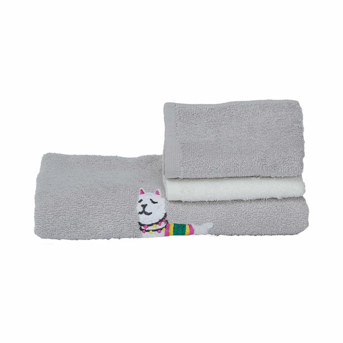 Karaca Sarah Anderson Lama 3-Piece Gray 100% Cotton Towel Set 160.02.01.0724 -  Towels - ebarza Furniture UAE | Shop Modern Furniture in Abu Dhabi & Dubai - مفروشات ايبازرا في الامارات | تسوق اثاث عصري وديكورات مميزة في دبي وابوظبي