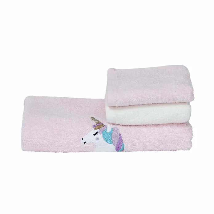 Karaca Sarah Anderson Unicorn 3-Piece Powder 100% Cotton Towel Set 160.02.01.0723 -  Towels - ebarza Furniture UAE | Shop Modern Furniture in Abu Dhabi & Dubai - مفروشات ايبازرا في الامارات | تسوق اثاث عصري وديكورات مميزة في دبي وابوظبي