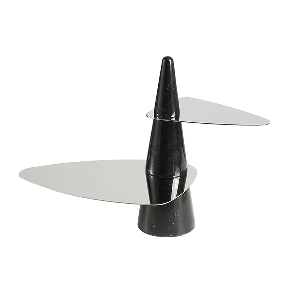 Marble & Stainless Steel Double Tiered Tray - Chrome FC-W22019A -  Trays - ebarza Furniture UAE | Shop Modern Furniture in Abu Dhabi & Dubai - مفروشات ايبازرا في الامارات | تسوق اثاث عصري وديكورات مميزة في دبي وابوظبي