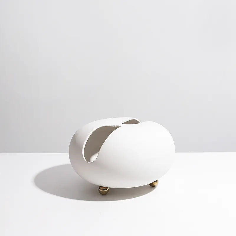 White Ceramic Vase With Gold Stainless Steel Detail Fd-D22065 -  Vases - ebarza Furniture UAE | Shop Modern Furniture in Abu Dhabi & Dubai - مفروشات ايبازرا في الامارات | تسوق اثاث عصري وديكورات مميزة في دبي وابوظبي