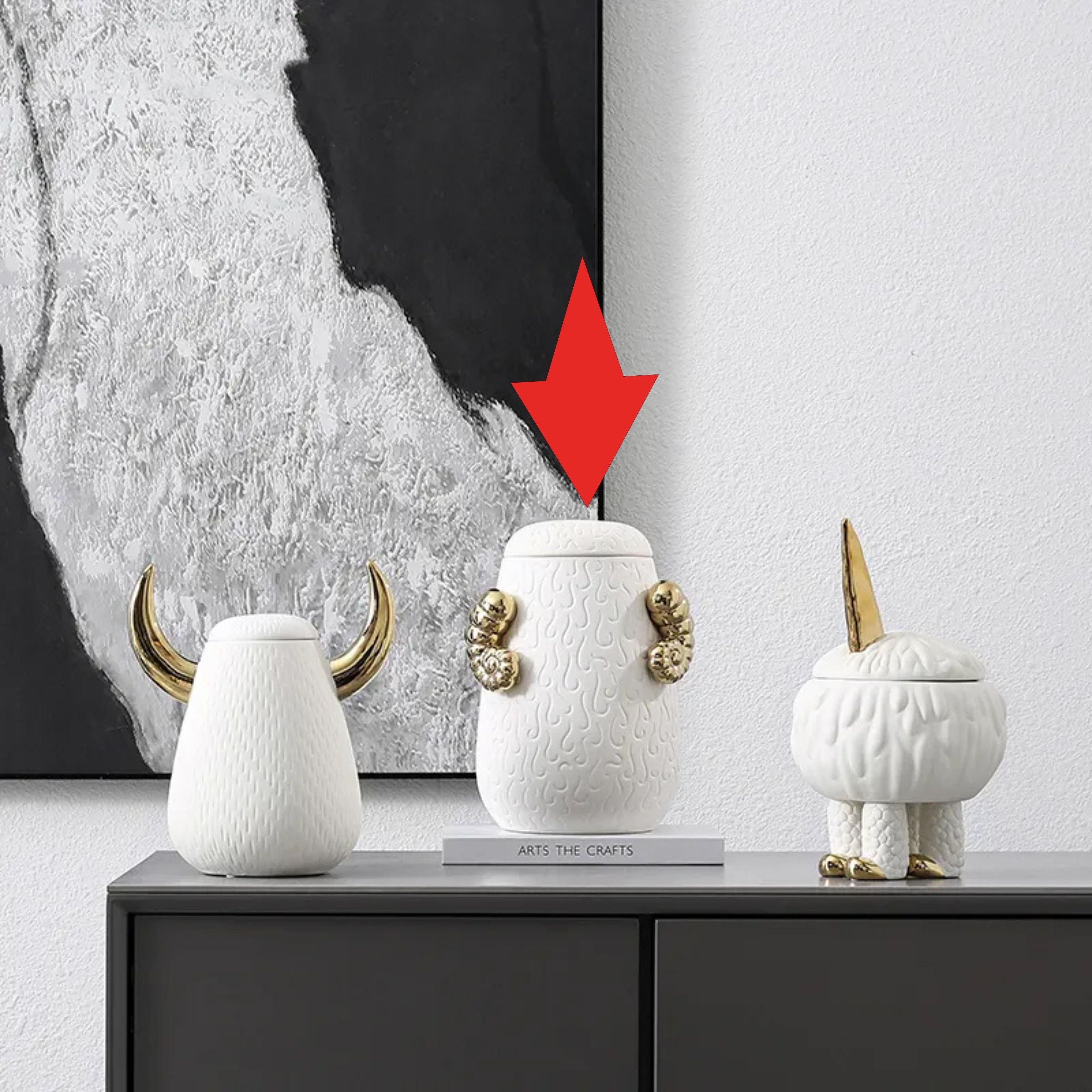 White Double Ear Decorative  Jar -A Fa-D21076A -  Vases - ebarza Furniture UAE | Shop Modern Furniture in Abu Dhabi & Dubai - مفروشات ايبازرا في الامارات | تسوق اثاث عصري وديكورات مميزة في دبي وابوظبي